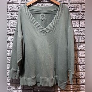 Aerie green distressed V-Neck Sweater